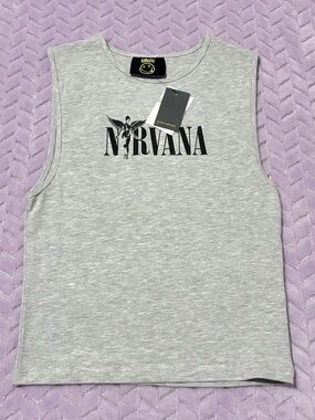 NWT NIRVANA Gray Logo Tank Top - Black Print